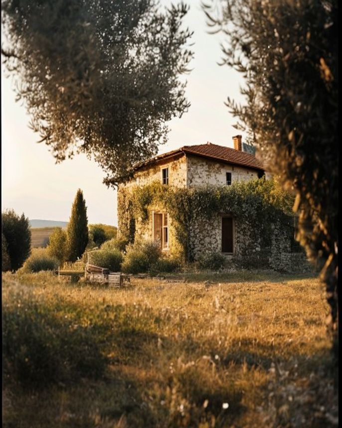 Stone farmhouse among olive groves in Tuscany